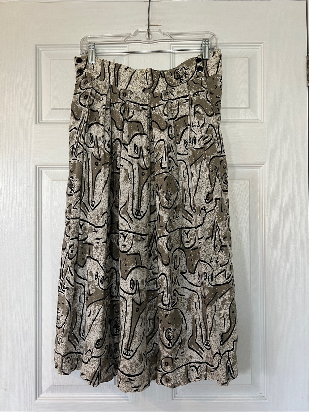 Abstract Beige and Black A-Line Midi Skirt